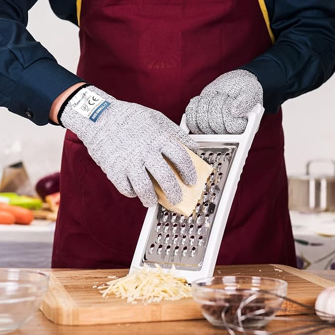 Dowellife Cut Resistant Gloves Food Grade Level 5 Protection, Safety Kitchen Cuts Gloves for Oyster Shucking, Fish Fillet Processing, Mandolin Slicing, Meat Cutting and Wood Carving. (Medium-12 Pairs)