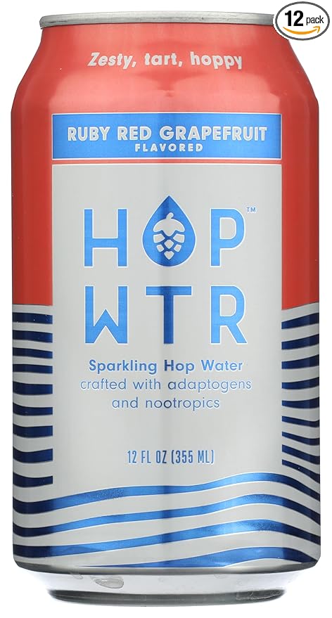 HOP WTR Sparkling Hop Water, Ruby Red Grapefruit 12 Pack, Sugar Free, Low Carb Non Alcoholic Drinks, NA Beer, Adaptogen Drink, No Calories, Adaptogens & Nootropics for Added Benefits, 12 oz Cans