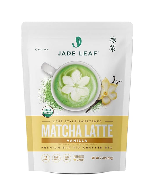 Jade Leaf Matcha Organic Premium Ceremonial Grade Matcha Green Tea Powder - Japanese - Culinary, Ingredient, Ceremonial Barista Teahouse, Latte, Collagen, 5.3 Ounce (Pack of 1), Vanilla Matcha Latte