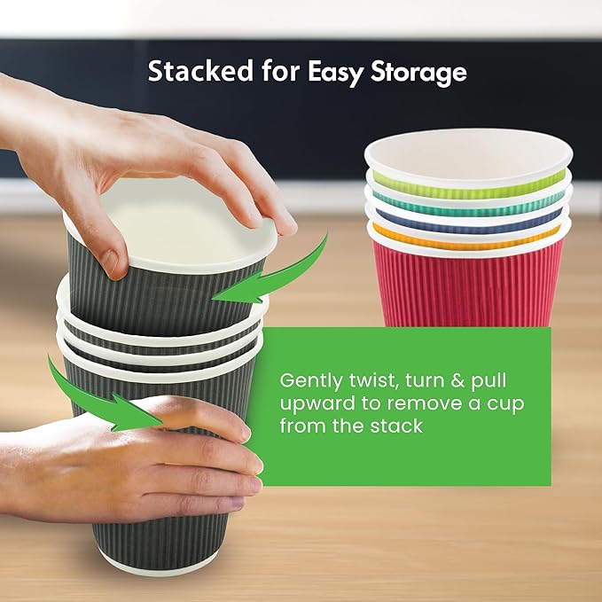 Restaurantware 16 Ounce Ripple Wall Disposable Coffee Cups, 500 Insulated Orange Paper Tumblers, Rolled Rim Design, Lids Sold Separately for Hot Drinks like Tea, Hot Chocolate and More