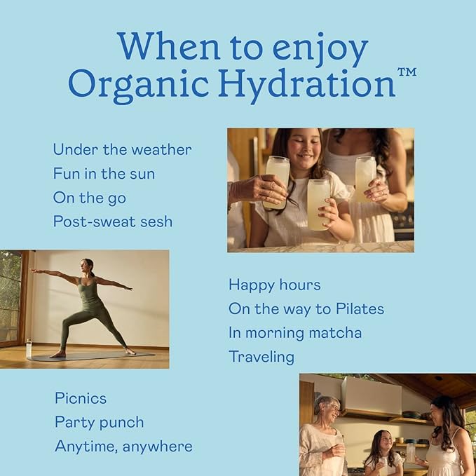 GOODONYA Organic Hydration Electrolyte Drink Mix, Certified Organic Hydration Powder, Non-GMO, Biochecked Glyphosate Free, Low Sugar, Lemonade Flavor, No Artificial Flavors, 42 Servings