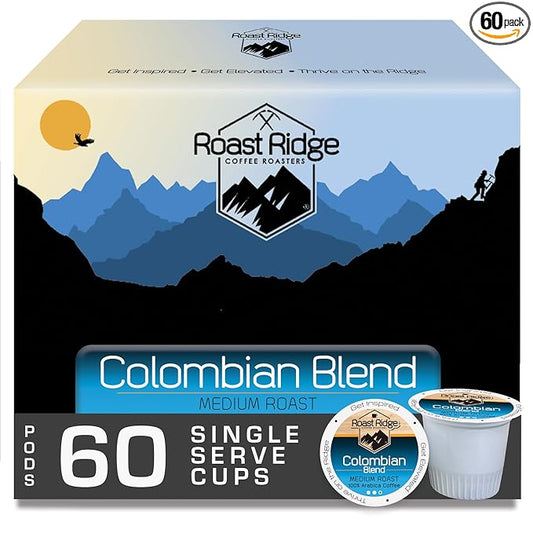 Roast Ridge Single Serve Coffee Pods for Keurig K-Cup Brewers, Colombian Blend, Medium Roast, 60 Count