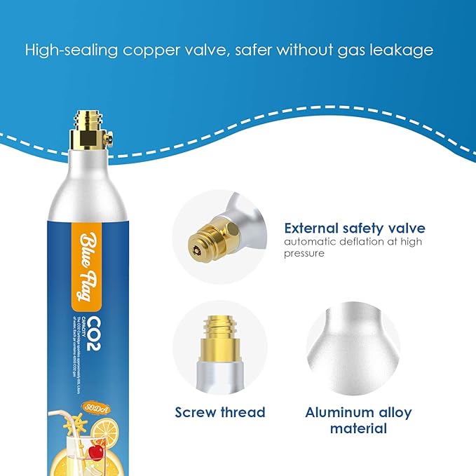 Blue Flag 60L Co2 Carbonator Compatible with Sodastream Appliances (Excluding Art, Terra Seltzer Maker), 14.5oz, Set of 1