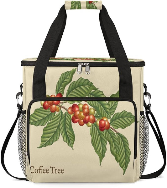 Coffee Tree Coffee Maker Carring Bag Coffee Leaf Bean Travel Carrying Storage Tote Bag Compatible with Keurig K-Mini or K-Mini Plus Portable Single Serve Coffee Brewer Case with Pockets for K-cup Pods