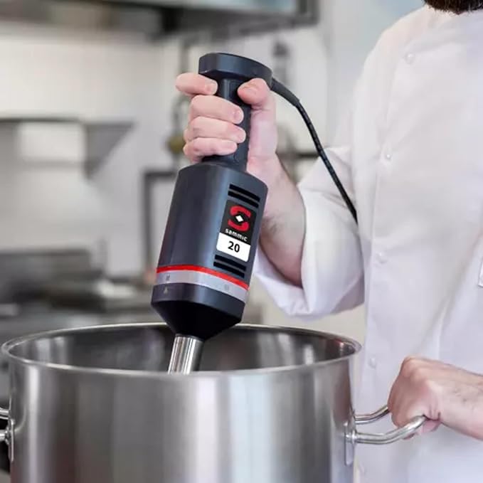Sammic XM-21 Immersion Stick Blender, Commercial Handheld Food Blender, 13 Qt Capacity, Variable Speed 1,500–15,000 RPM, 9.4" Stainless Steel Arm with Splash Guard, Ergonomic Grip