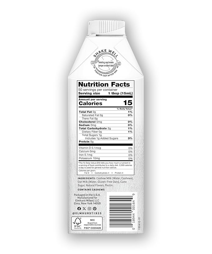 Elmhurst 1925 Caramel Brulee Cashew Creamer - Dairy-Free, Vegan, Kosher, Low Sugar, Shelf Stable Creamer Made with Cashew & Oat Milk for Healthier Coffee, Latte and Smoothies - 25.4 Ounce (Pack of 6)