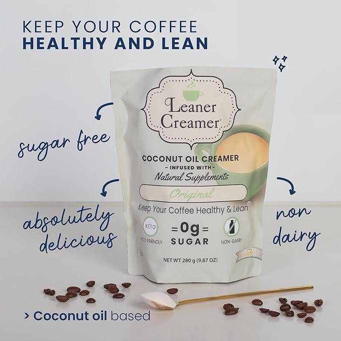 Leaner Creamer Coconut Creamer with Superfood Ingredients – Non-Dairy, Sugar-Free, Keto, Gluten-Free Powdered Coffee Creamer – Classic Original – 32oz