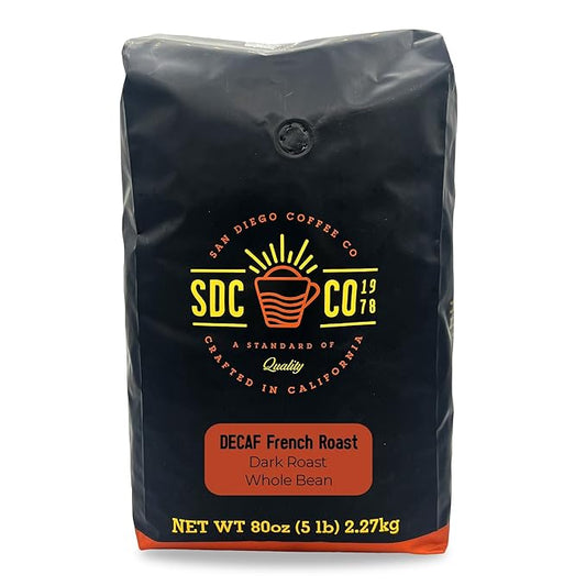 San Diego Coffee DECAF French Roast, Dark Roast, Whole Bean Coffee, 5-Pound Bag Café en grano tostado descafeinado