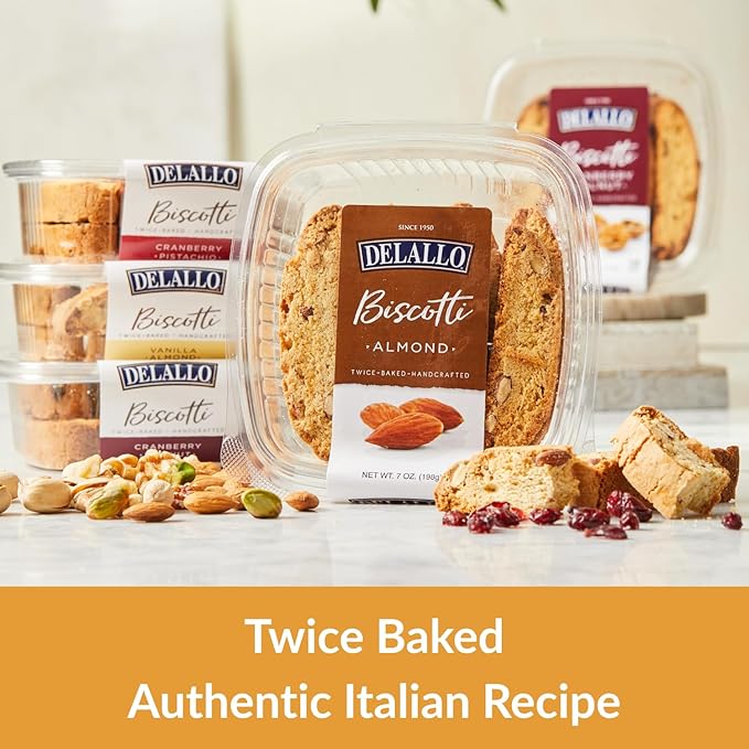 DeLallo Almond Biscotti, (4 Pack), Authentic Italian Recipe, Golden Brown Twice Baked Cookies, Kosher, Non-GMO, All Natural Italian Biscuits Made in Small Batches, Nutty Warm Flavor