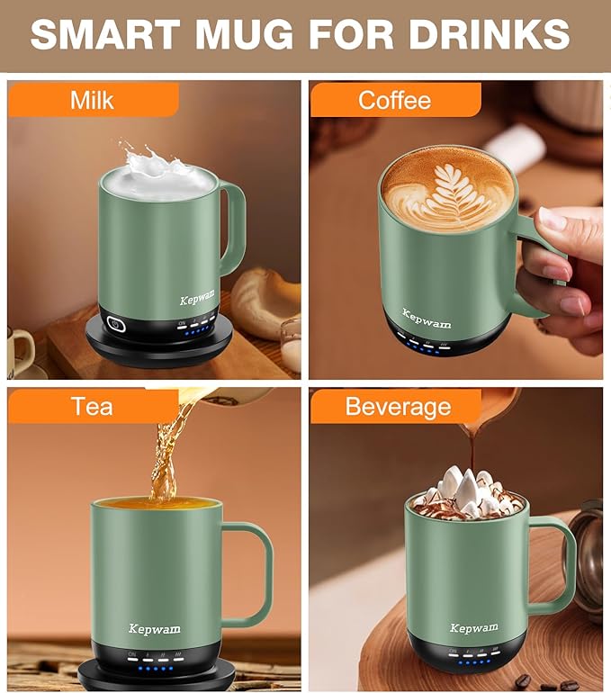 Self Heating Coffee Mug T1-16oz Fast Heating & Ultra Long-Lasting Battery Life, Heated Coffee Mug Up to 149℉ - Touch & App Controlled Coffee Mug, Birthday Gifts for Women and Men