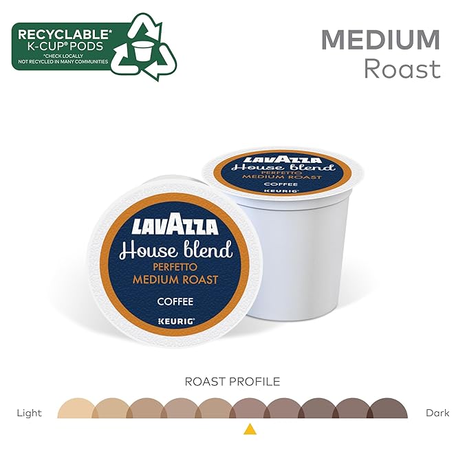 Lavazza House Blend Perfetto, Single-Serve Keurig K-Cup Pods, Medium Roast Coffee, 60-Count Box (6 Packs of 10)