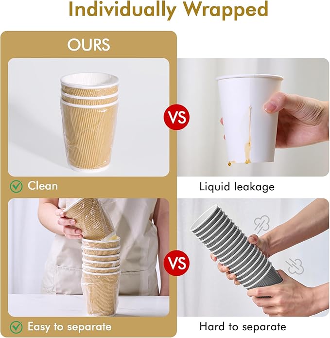 500 Pack 12 oz Paper Coffee Cups, Ripple Insulated Paper Cups, Hot Water Cups for Home, Office, Hotel, Meetings, Parties