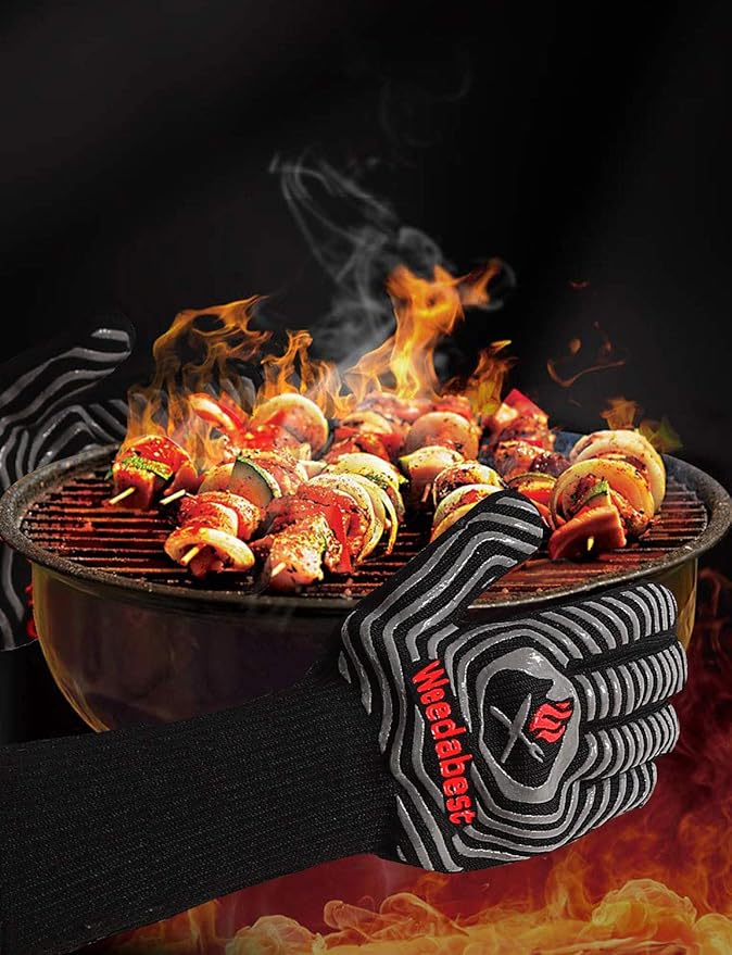 WEEDABEST Hot BBQ Gloves Heat Resistant Kitchen Oven Mitts Professional Long Heat Resistant Cooking Gloves for Grill,Grilling,Smoker,Barbeque,13.5 inch-Black