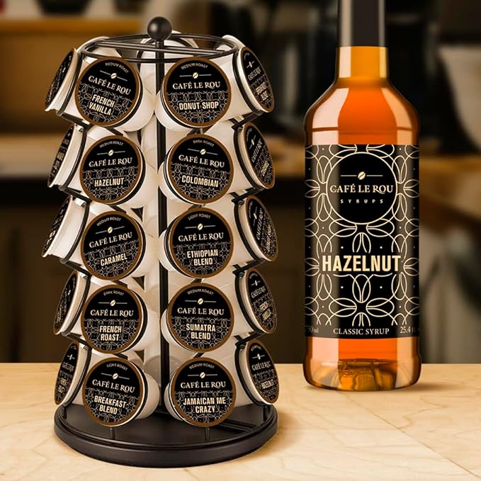 "NEW" Café Le Rou Hazelnut Classic Syrup - 25.4 oz, 1 Pack with 1 Gold Pump Dispensers 25.4 Fl Oz (Pack of 1)