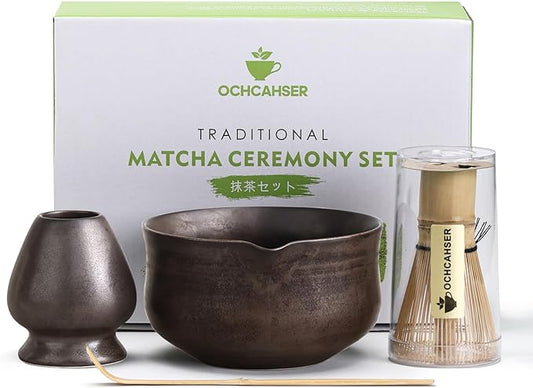 Matcha Set, Japanese Tea Set Includes Matcha Bowl with Spout, Matcha Whisk Holder (chasen), Bamboo Matcha Whisk and Bamboo Scoop, Ceramic Matcha Kit for Tea Lovers