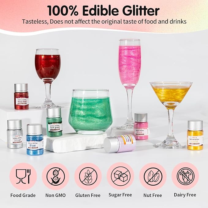 Edible Green Glitter for Drinks, Food Grade 10g Green Sprinkles Cake Decorating Supplies, Edible Luster Dust for Cocktail Beverages, Food Coloring Shimmer Powder for Baking,Cake Cupcakes Cookies Drinks Easter Eggs Candy Strawberries Decorations