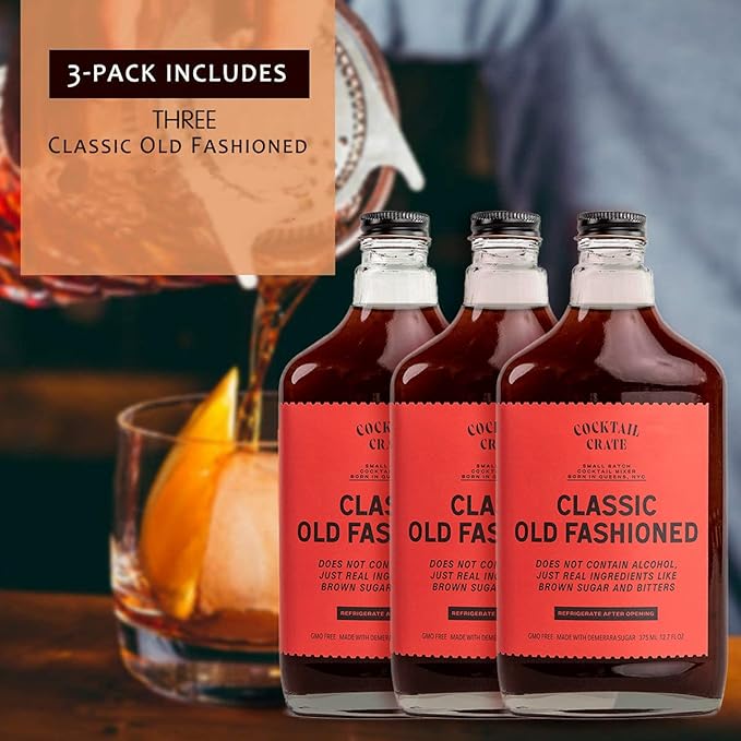 Cocktail Crate Old Fashioned Drink Mixer | Makes 51 Cocktails | Award-Winning Craft Mixer for Classic Old Fashioned - Premium Syrup Handcrafted with Aromatic Bitters & Demerara Sugar | 12.7oz - 3 pack