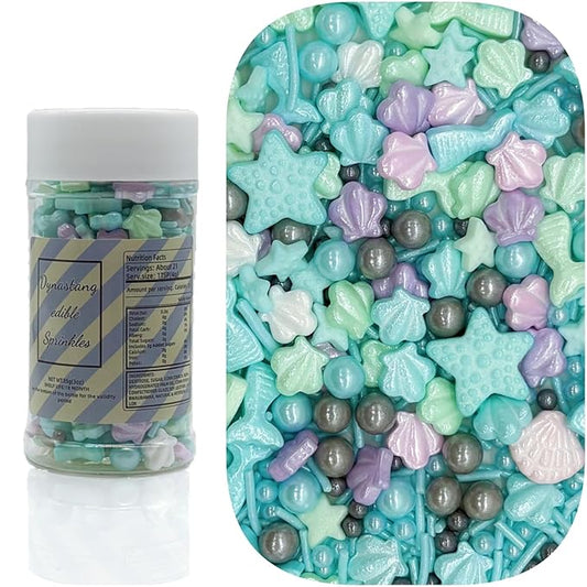 Dynastang Ocean Theme Sprinkles Starfish & Shell Mixed Style Edible Cake Decorations Cupcake Toppers Cookie Perfect for Cakes, Cupcakes, Desserts Toppings 3OZ