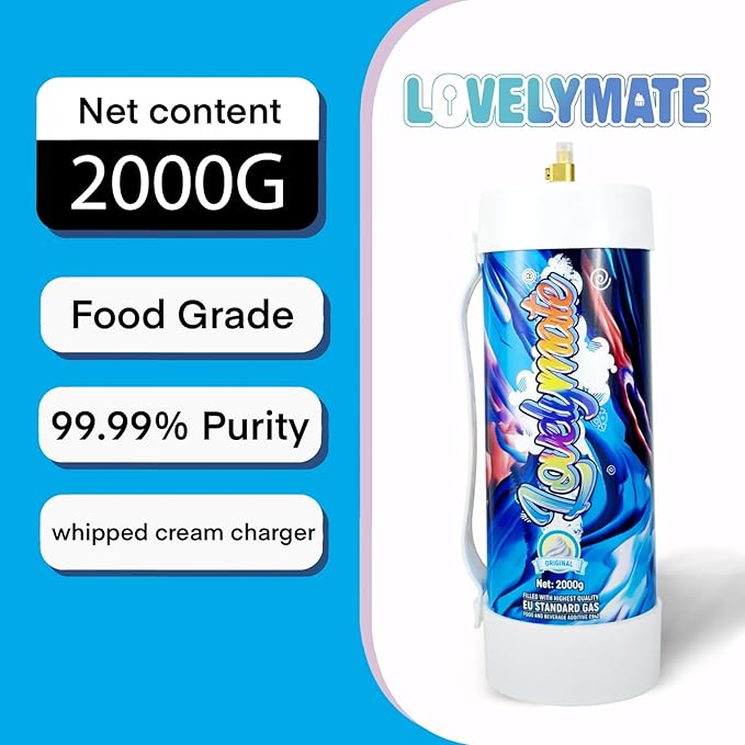 Whipped Cream Charger Tank 3.3L 2000G Whip Cream Charger Cylinder Food Grade Flavored (Tips Included) (2, Original)