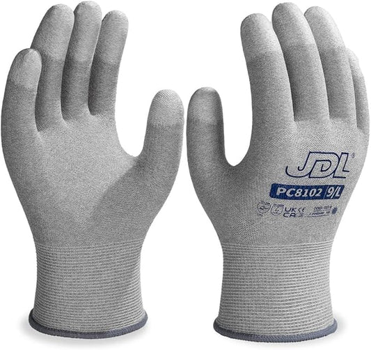 JDL ESD Work Gloves, Anti-Static Gloves for PC Building, Computer Installation & Repair, High Resistance Carbon Fiber Gloves, 6 pairs, Small