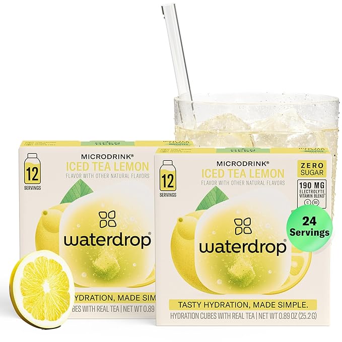 Waterdrop Hydration Cubes with Vitamin C, B Vitamins, and Electrolytes, Iced Tea Lemon Flavor, Flavored Water Enhancer Cubes for Still & Sparkling Water, Low Calorie, Sugar Free, Gluten Free, 24 Count