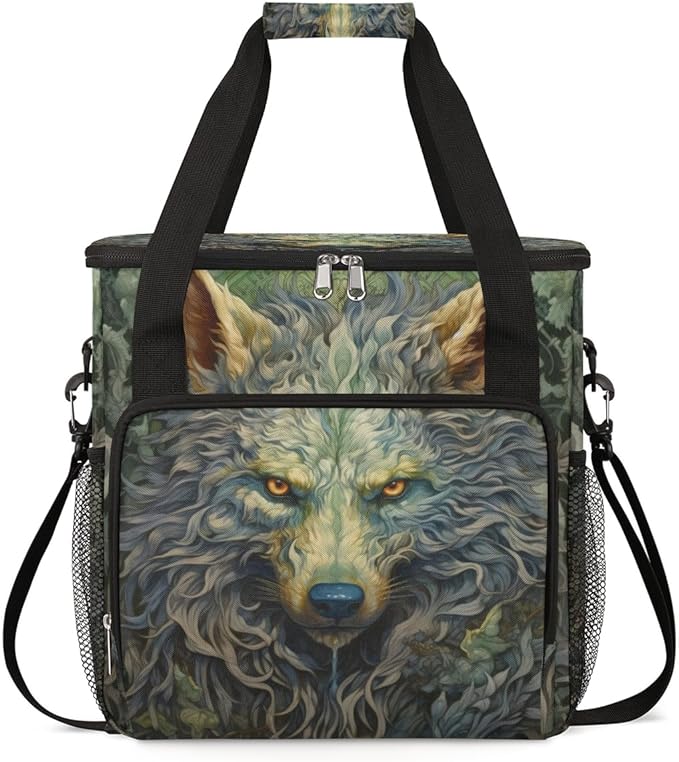 Cool Wolf With Gold Eyes Coffee Maker Carrying Bag, Waterproof Coffee Maker Travel Storage Bag, Portable Coffee Machine Tote Bag Carry on Bag Case with Shoulder Strap for Single Serve Coffee Maker