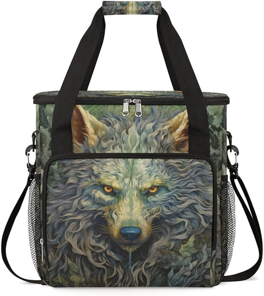 Cool Wolf With Gold Eyes Coffee Maker Carrying Bag, Waterproof Coffee Maker Travel Storage Bag, Portable Coffee Machine Tote Bag Carry on Bag Case with Shoulder Strap for Single Serve Coffee Maker