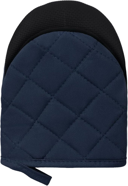 Short Oven Mitts, Heat Resistant Silicone Kitchen Mini Oven Mitts for 500 Degrees, Non-Slip Grip Surfaces and Hanging Loop Gloves, Baking Grilling Barbecue Microwave Machine Washable, 1 Piece