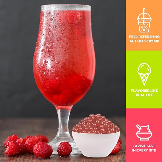 Fanale Popping Boba Pearls for Bubble Tea - 7 lb | Raspberry | Bursting Boba Pearls Bubble | Fruit Juice Flavor for Shakes, Dessert, Smoothie | FPB014