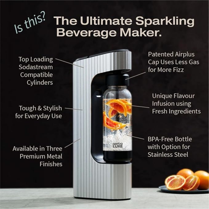 Twenty39 qarbo LUXE Premium Sparkling Water Maker - Anodised Aluminium Carbonator for Home, Carbonates Any Drink (CO2 Cylinder Sold Separately)