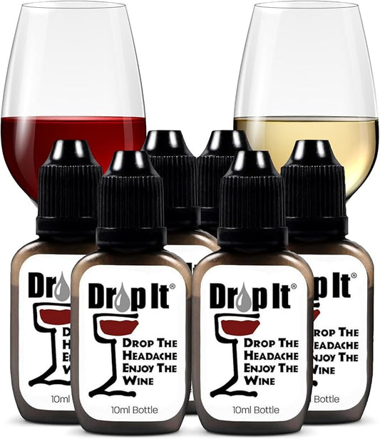 Drop It Wine Drops, Original - 10 mL, 6 Pack - Naturally Reduces Sulfites & Tannins in Red, White & Sparkling Wines - Portable, Easy to Use - Treats Up to 55 Glasses/9 Bottles of Wine Each - USA Made