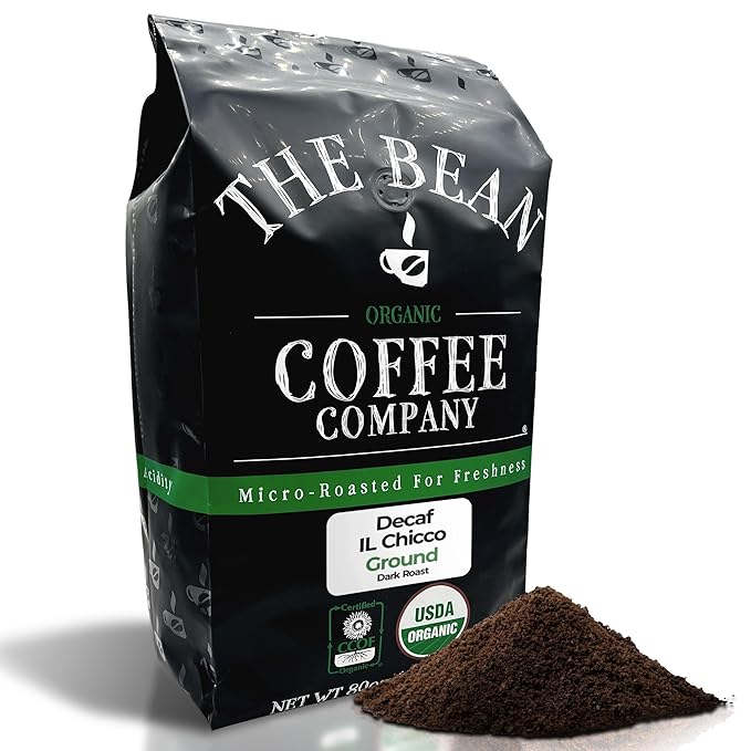 The Bean Organic Coffee Company Water Processed DECAF IL Chicco (Traditional Italian Roast), Dark Roast, Ground Coffee, 5-Pound Bag, Café Molido Tostado Orgánico descafeinado