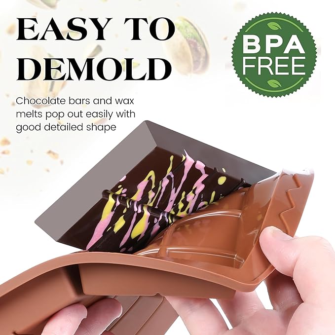 2 Pcs Dubai Chocolate Bar Mold Deep Stuffed Silicone Molds for Filling Knafeh Pistachio Chocolate Bar Large Thick Candy Bar Molds Break Apart (10 Snap）