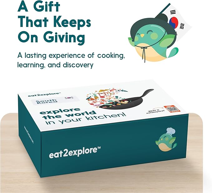 eat2explore Cooking Kits for Kids – Interactive & Educational Kids Cooking Sets Real for Ages 5 and Up,3 Recipe Cards & Global Ingredients – Fun Gift for Young Chefs (South Korea Edition)