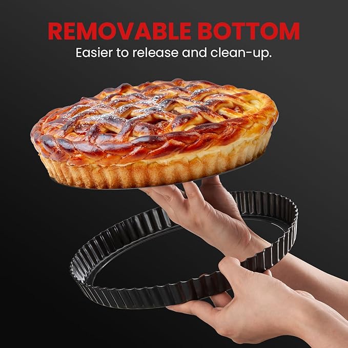 Tart Pan with Removable Bottom,9 Inch Tart and Quiche Pan,Non-stick Round Carbon Steel Deep Fluted Pie Pan with Crust Shaper Ring - Quiche Baking Dish Tart Pans For Baking Party Festival