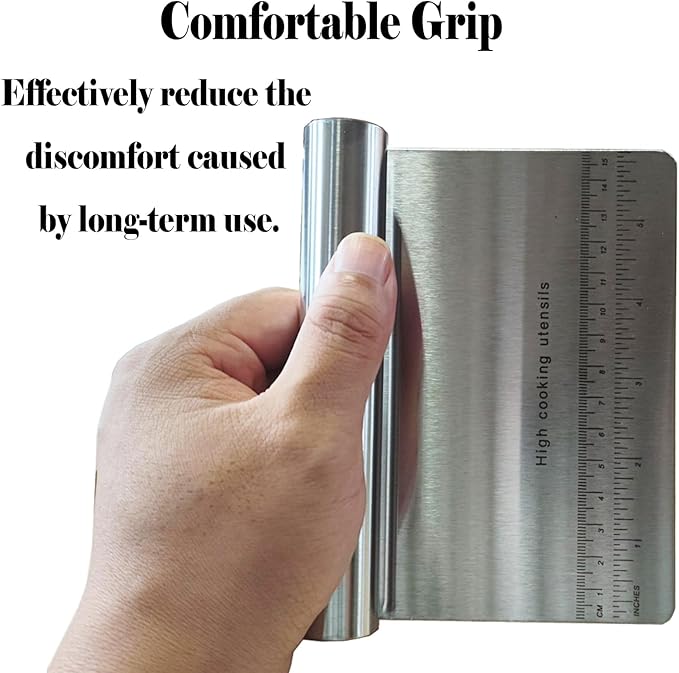 5.9" x 4.5" Dough Knife Stainless Steel Scraper, Graduated Dough Cutter, Integrated Handle, Baking Knives, Multi Functional Scraper, Kitchenware