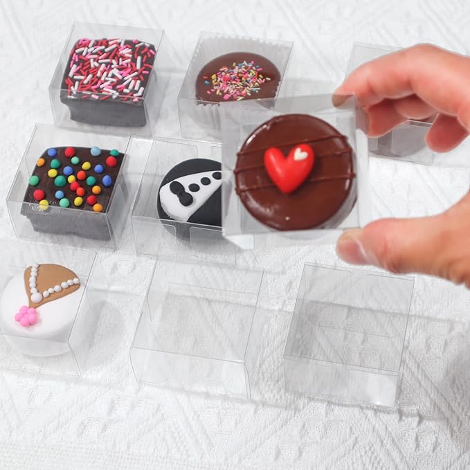 50Pack 2.17x2.17x1.38 Inch Single Macaron Boxes Chocolate Covered Ore Boxes Brownie Boxes S'Mores Treat Boxes Candy Boxes Small Gift Boxes for wedding Bridal Shower Birthday Party Favors
