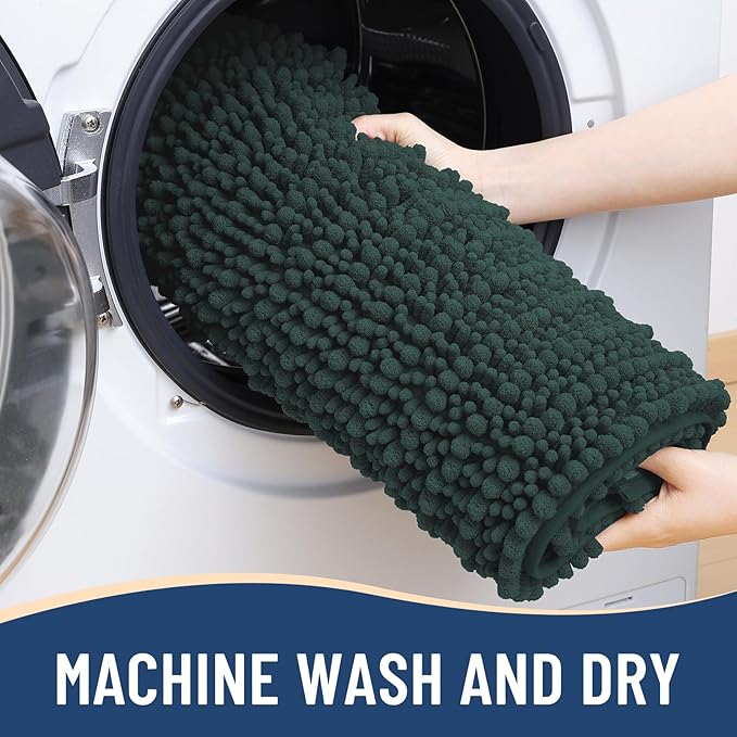 Arotive Luxury Chenille Bathroom Rug Mat, Extra Soft Thick Absorbent Shaggy Bath Rugs, Non-Slip Machine Wash Dry, Plush Bath Mats for Bathroom, Shower and Tub, 60x24, Dark Green