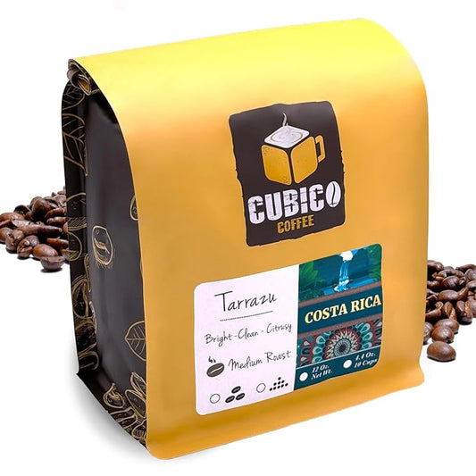 Costa Rican Coffee, Whole Bean Coffee, Premium Costa Rica Tarrazu Single Origin Fresh Roasted Coffee Beans | Cubico Coffee | 12 Ounce Bag