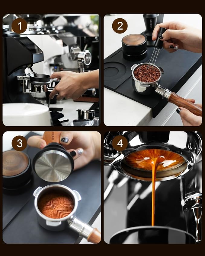 58mm Bottomless Portafilter For Gaggia, 2 Ears Slim Naked Portafilter Fits Gaggia Espresso Coffee Machines with Stainless Steel Head and 18g Filter Basket and Puck Screen - Rosewood Handle