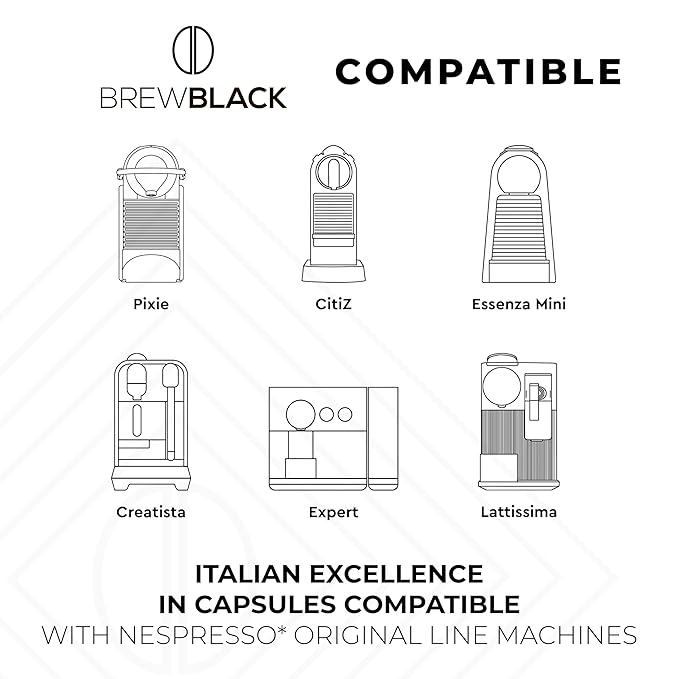 BrewBlack Decaffeinato Coffee Capsules - 100 Aluminum Coffee Pods Compatible with Nespresso Original line, Medium Roast - Intensity 7/12, Made in Italy