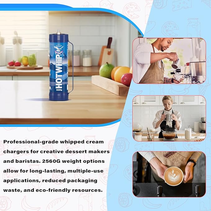 Whipped Cream charger 4.0L Tank,2560g x 2 Original Flavor Whip Cream Charger Cylinder Food Grade 99.99% Pure for Whipped Cream Making,Leak Proof Dispenser,2 Cylinder