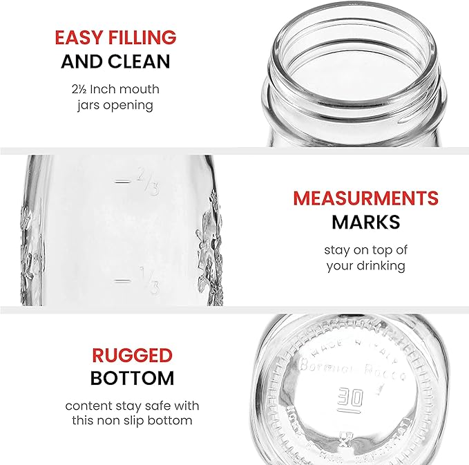 Bormioli Rocco Quattro Stagioni Bottles, Set of 6-13.5 Oz. Clear Glass with Twist Lids for Food Preserving, Beverage Serving, Homemade Gifts, Sauces & Infused Drinks - Airtight, Made in Italy