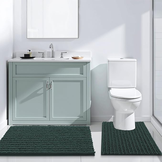 Arotive Luxury Chenille Bathroom Rug Mat, Extra Soft Thick Absorbent Shaggy Bath Rugs, Non-Slip Machine Wash Dry, Plush Bath Mats for Bathroom, Shower and Tub, 47x24, Dark Green