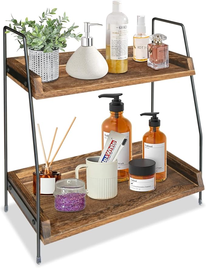 Yusepure Coffee Bar Accessories and Organizer Countertop, Coffee Station Organizer Kitchen Counter Shelf Organizer,Coffee Condiment Storage,Cup Lid Holder Countertop Shelf for Bathroom (Dark Brown)