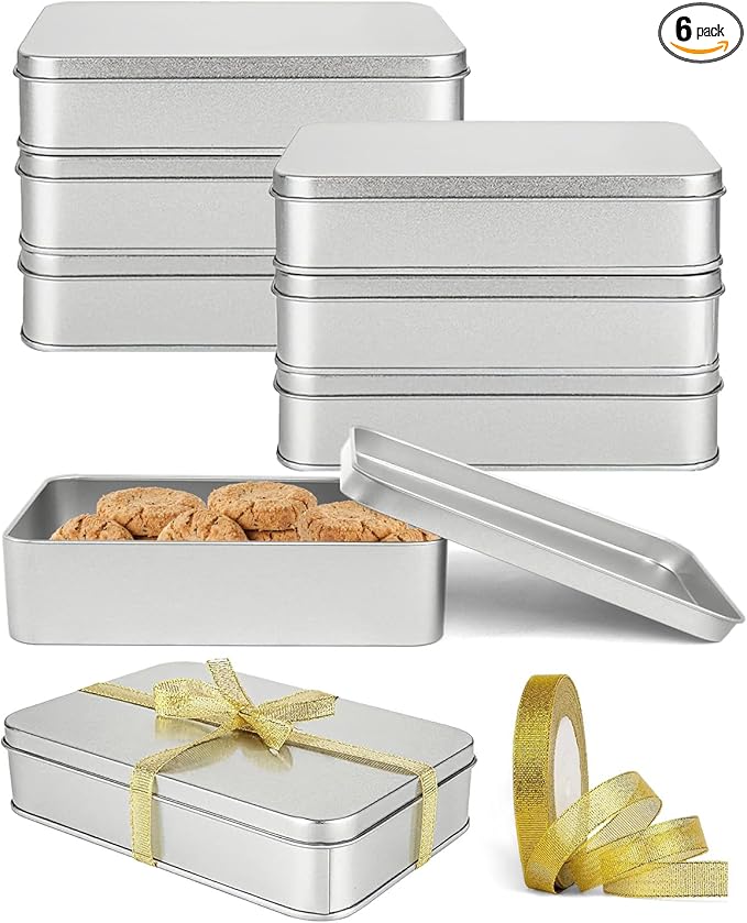Metal Tins Box With Lid, 8 Pack Cookie Tins With Lids Tin Containers With Lids For Treats, Gifts, Favors, Candle And Crafts (4.92 x 3.54 x 2.36)