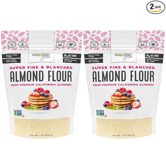 Wholesome Yum Premium Fine Blanched Almond Flour For Baking & More (16 oz / 1 lb) - Low Carb, Gluten Free, Non GMO, Keto Friendly Flour Substitute With Ground Almonds (Pack of 2)