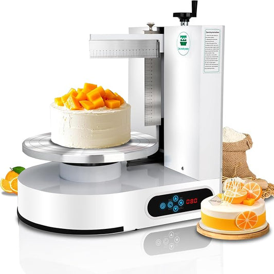 Cake Decorating Machine 4-12 Inch Cake Icing Frosting Smoother Decorating Low Noise 60-320 RPM 304 Stainless Steel Scraping for Stable Fast 110V Automatic for Butter Cream, 43LB