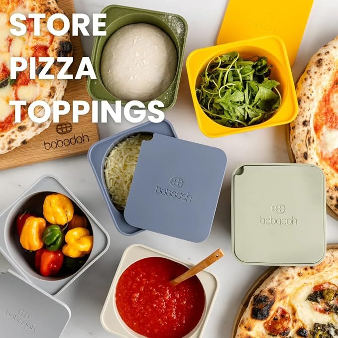 Babadoh Pizza Making Accessories | Pizza Dough Proofing Containers with Lids | Set of 3 | Multi Green (1 Dough, 1 Olive, 1 Sage) | Original Size (make 12" Pizzas)