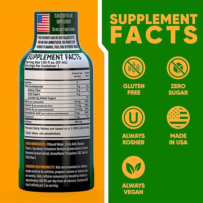 B12 Overload Extra Strength Energy Shot – Grape – 260mg Caffeine, 14000% B12, Electrolytes – Energy & Vitality Support – Zero Sugar No Calories – Vegan, Kosher, Gluten-Free – 1.93 fl oz, 12-Pack